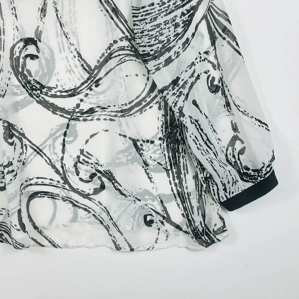 Lane Bryant Women 18 20 Shirt White Black Swirl‎ Sheer Long Sleeve Boho Flowy